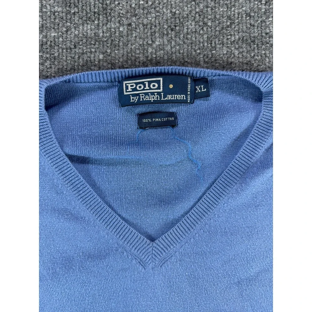 Polo Ralph Lauren Men XL‎ Blue Pima Cotton V-Neck Sweater Vest Layering Preppy
